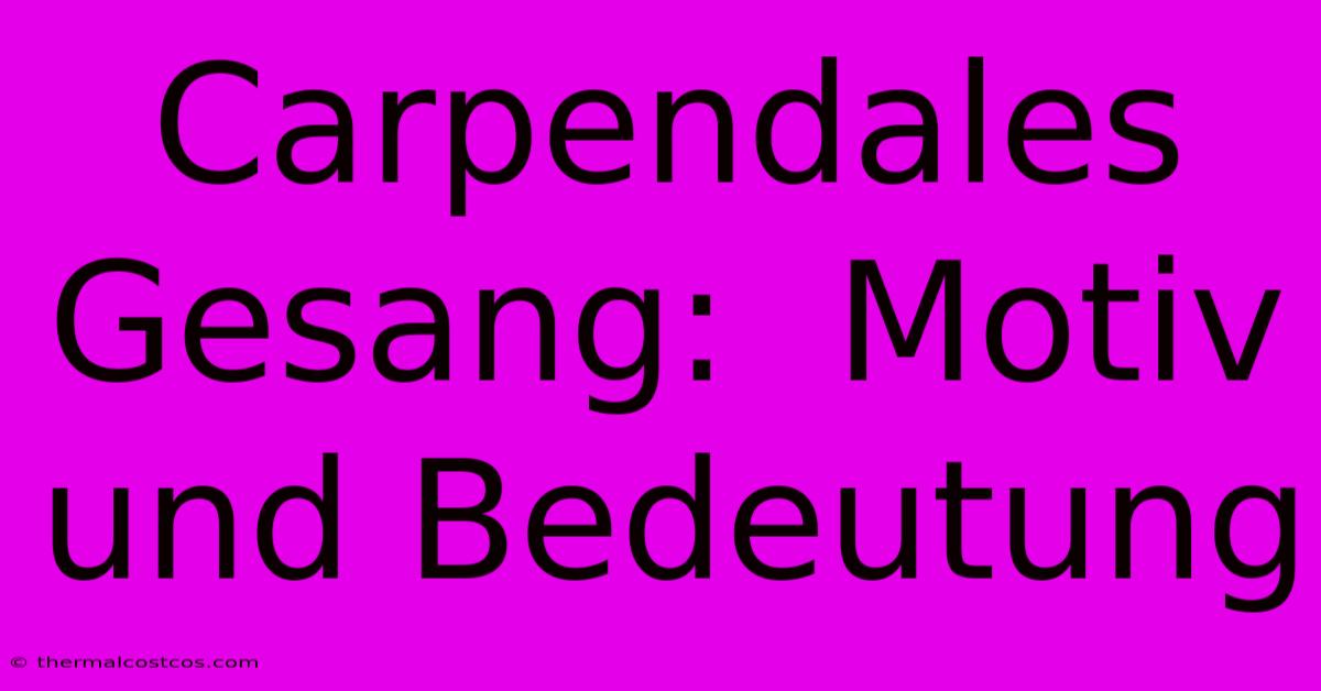 Carpendales Gesang:  Motiv Und Bedeutung