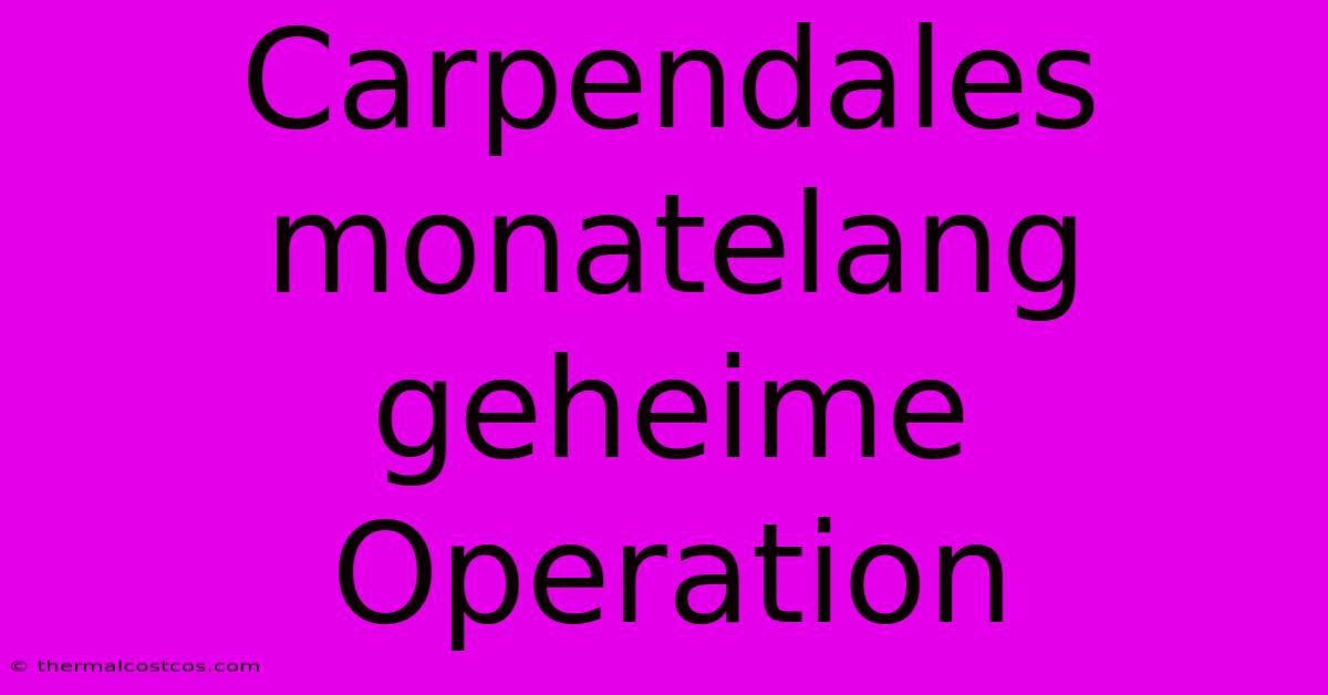 Carpendales Monatelang Geheime Operation