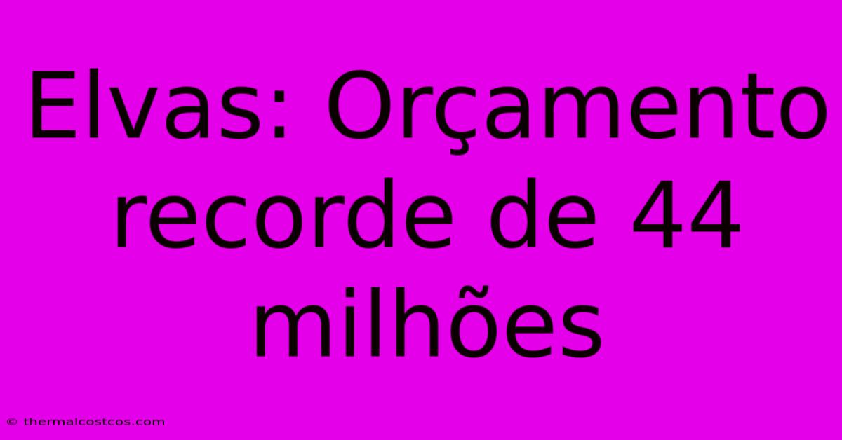 Elvas: Orçamento Recorde De 44 Milhões