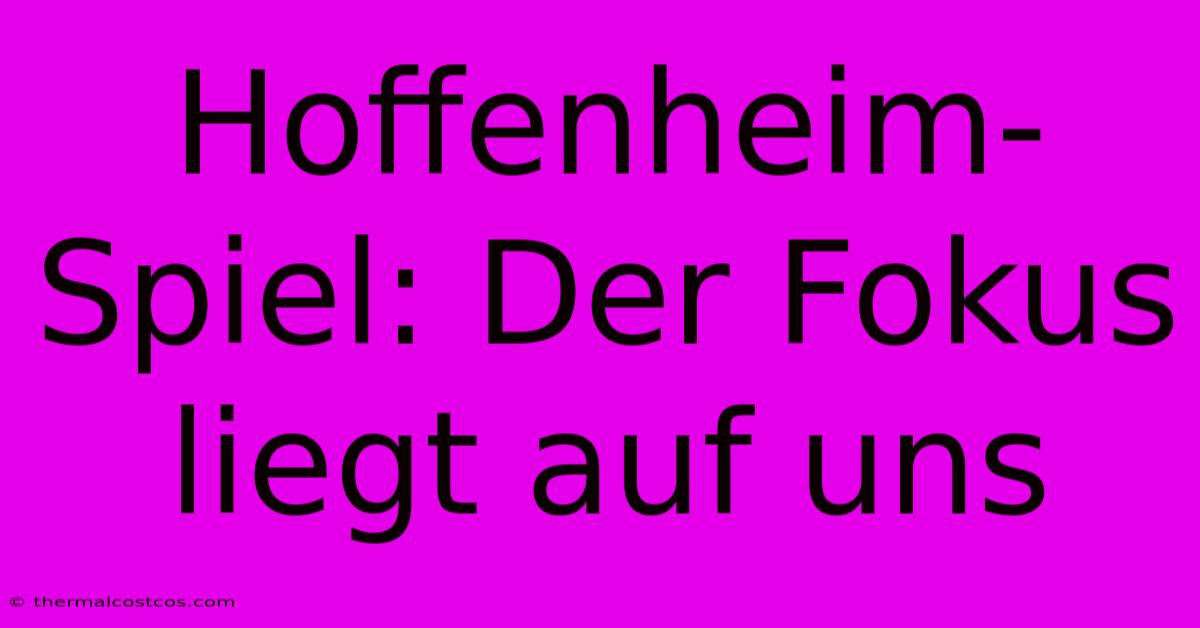 Hoffenheim-Spiel: Der Fokus Liegt Auf Uns